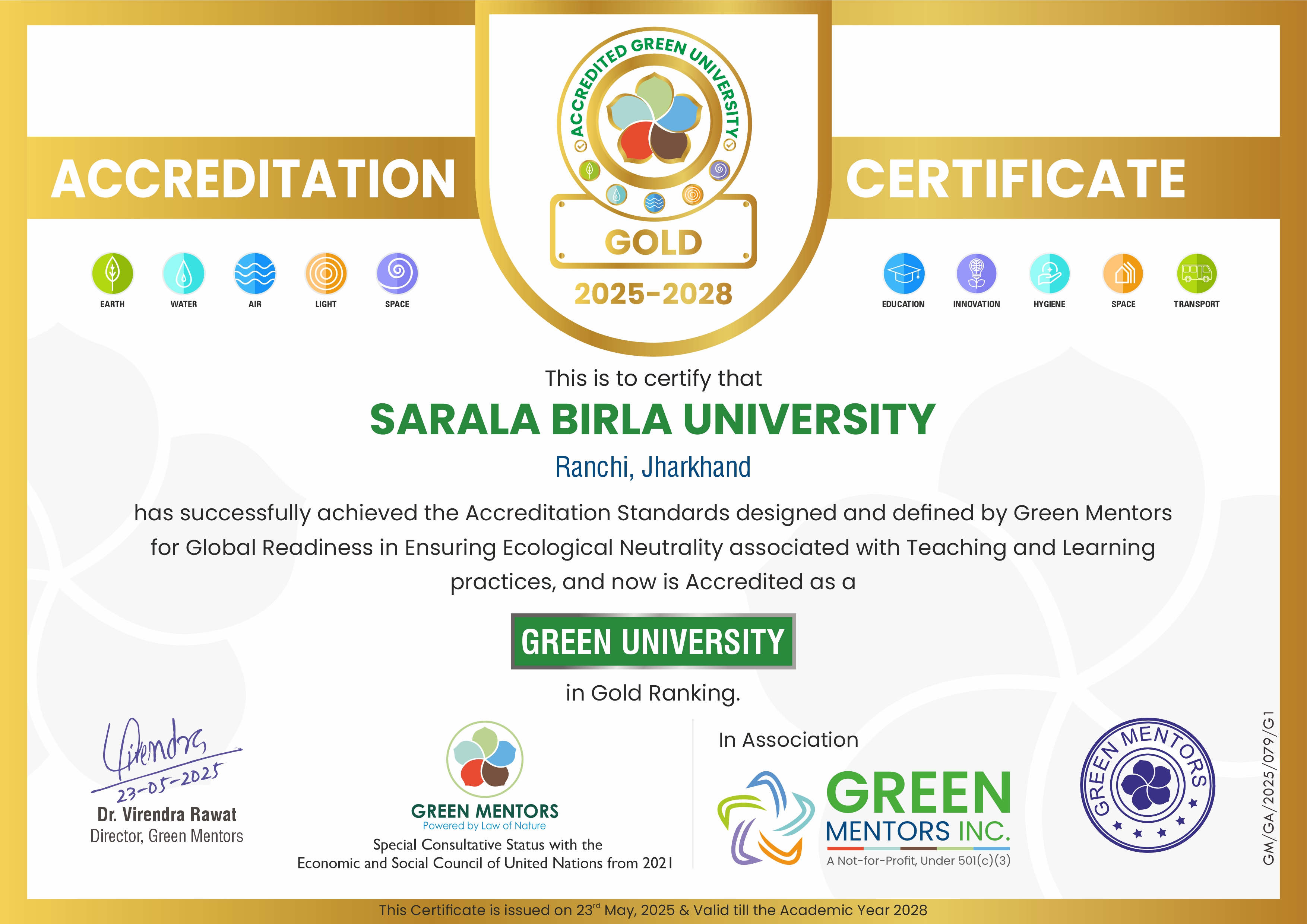 Green University Gold Accreditation
